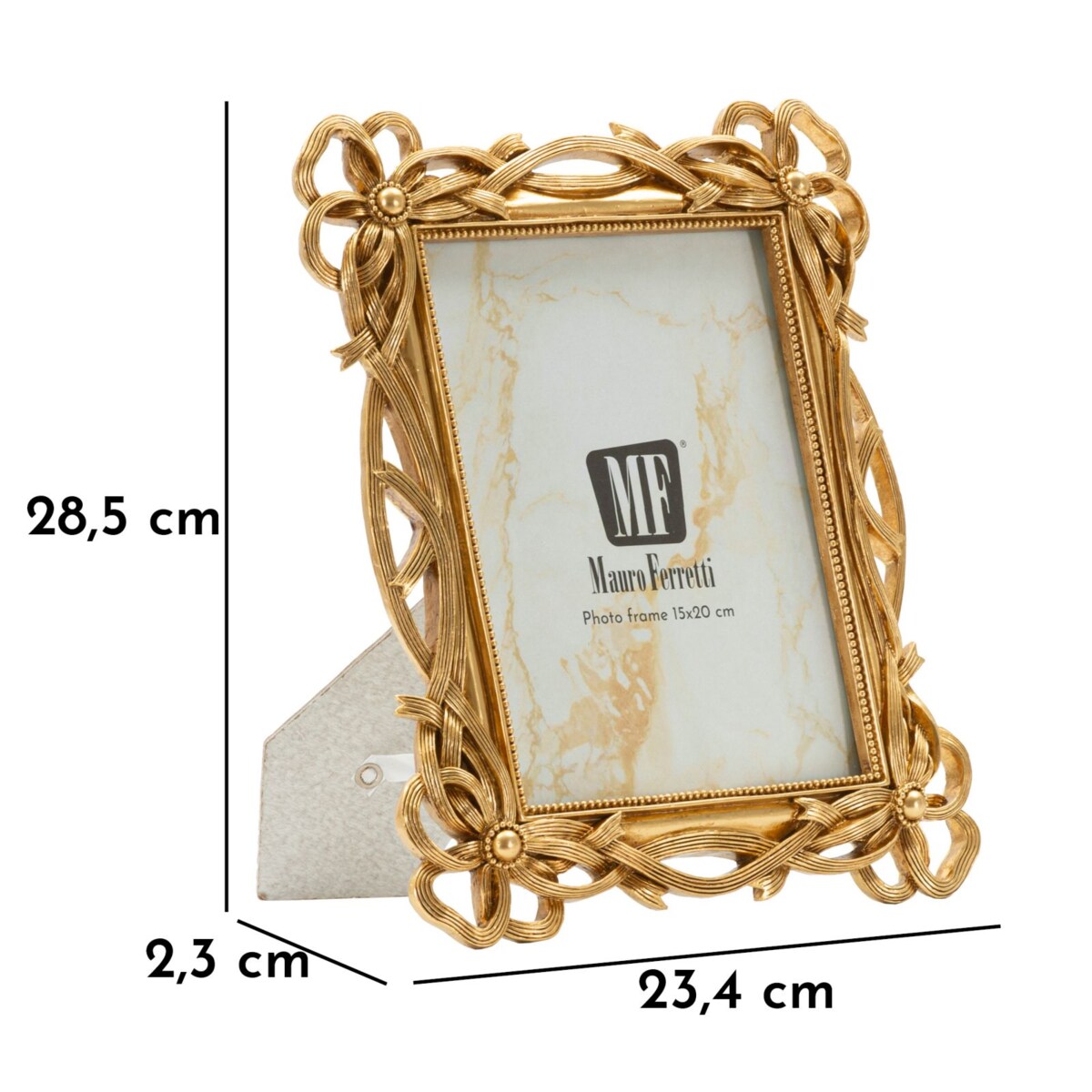 Ramka na zdjęcia Knot, zdjęcie 15 x 20 cm, kolor złoty, żywica syntetyczna i szkło, rama 23,4 x 2,3 x 28,5 cm, styl glamour, Mauro Ferretti