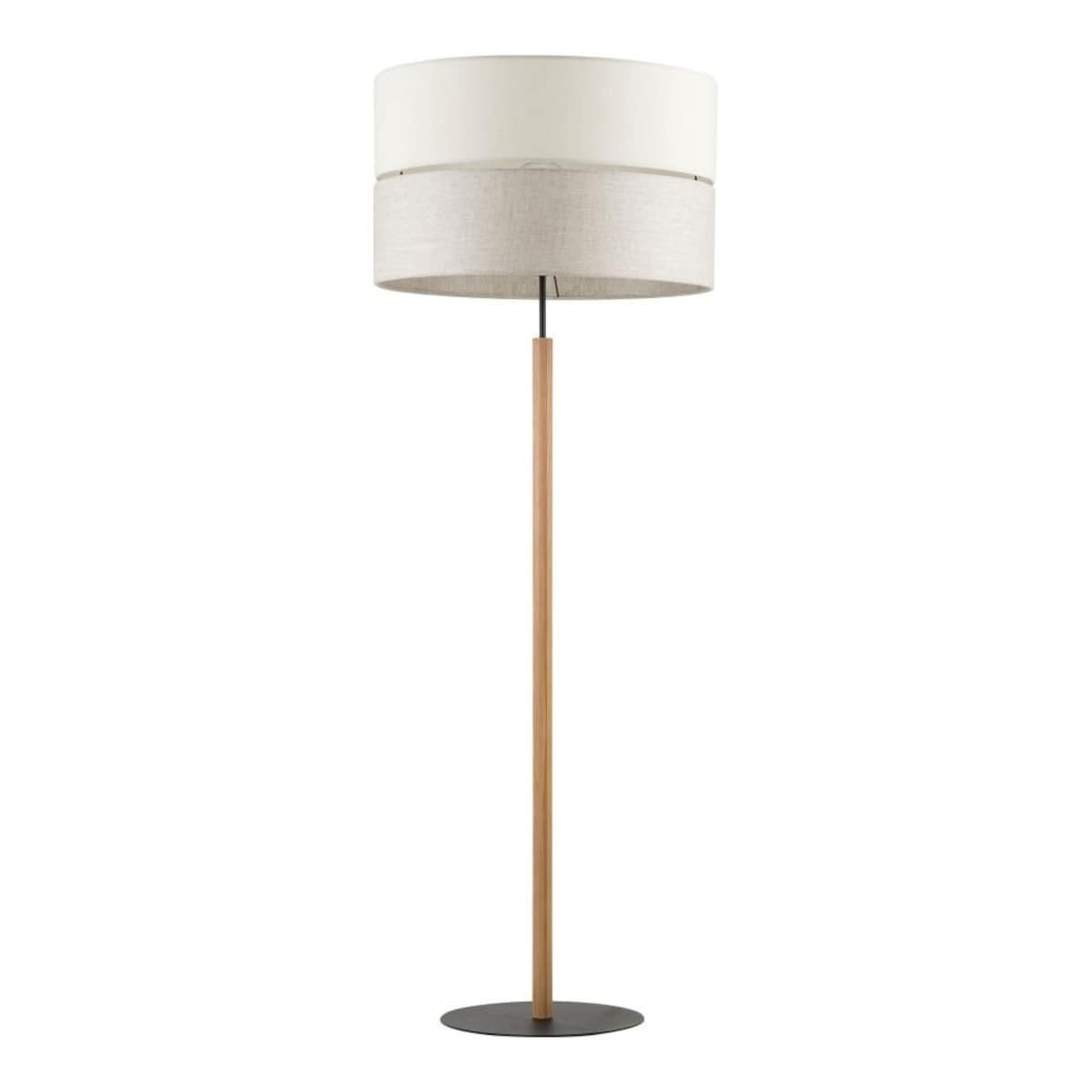 Lampa podłogowa TK Lighting ECO 5597 E27 szaro-beżowy abażur czarna podstawa z drewnem do salonu sypialni