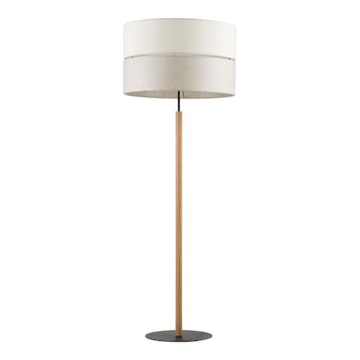 Lampa podłogowa TK Lighting ECO 5597 E27 szaro-beżowy abażur czarna podstawa z drewnem do salonu sypialni