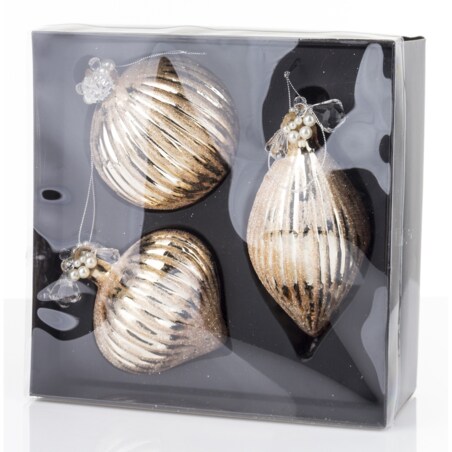 Bombka szklana 3 szt. złota z perełkami