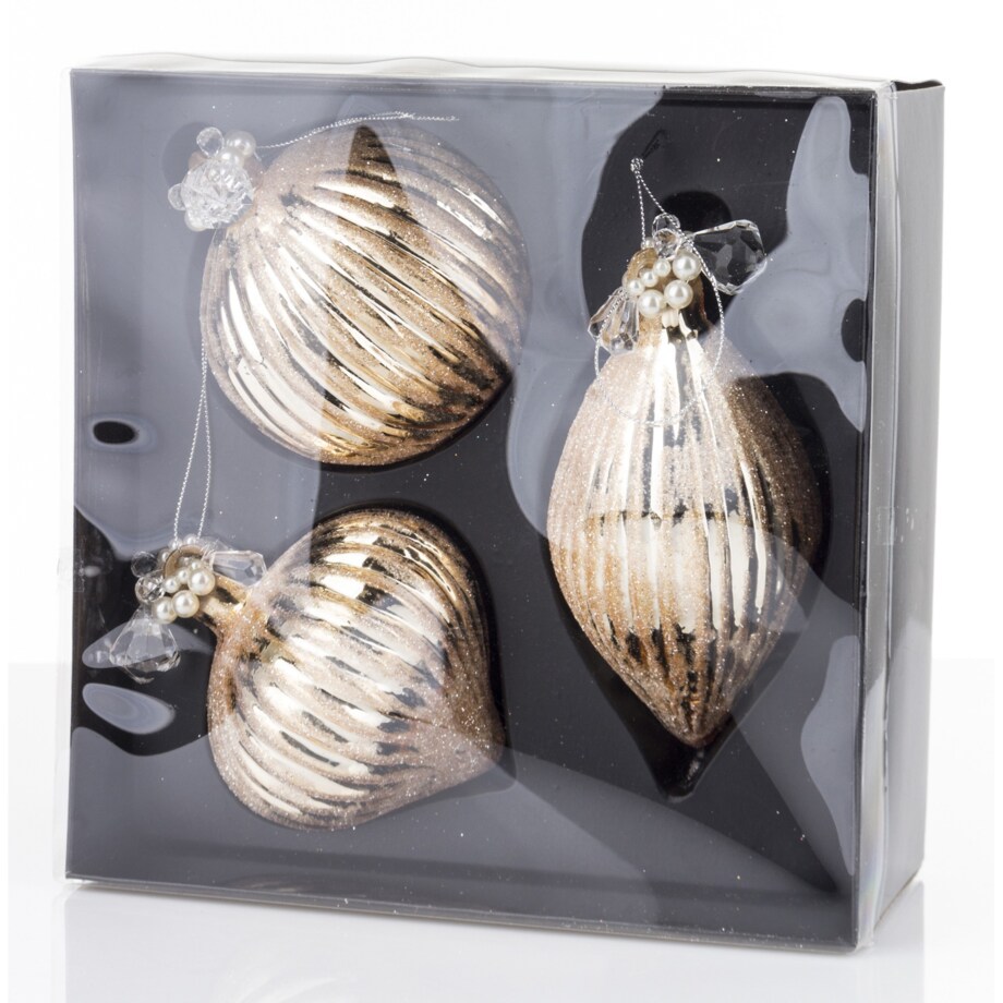 Bombka szklana 3 szt. złota z perełkami