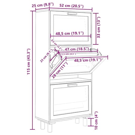 vidaXL Szafka na buty, czarna, 52x25x115 cm, materiał drewnopochodny