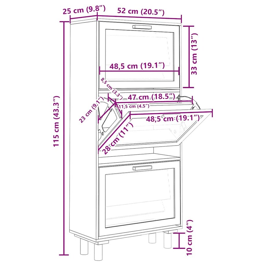 vidaXL Szafka na buty, czarna, 52x25x115 cm, materiał drewnopochodny