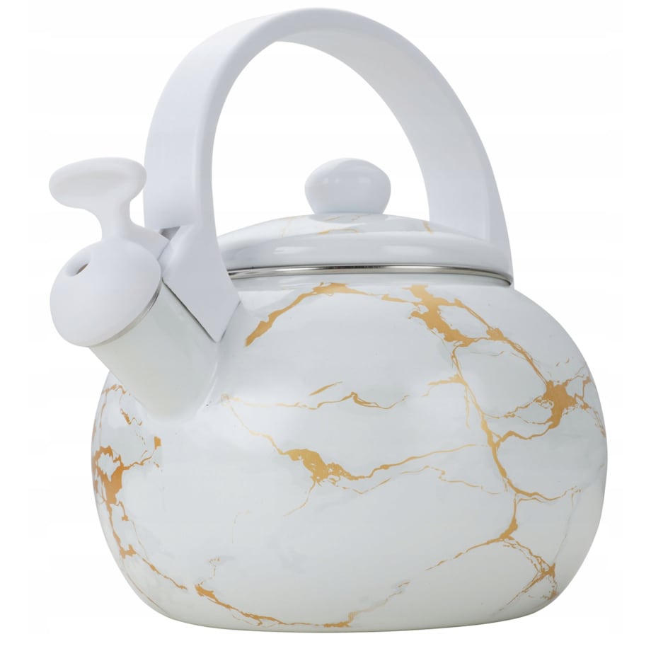 Czajnik Emaliowany Retro 2.2L Z Gwizdkiem Biały Stal Węglowa Indukcja Gaz