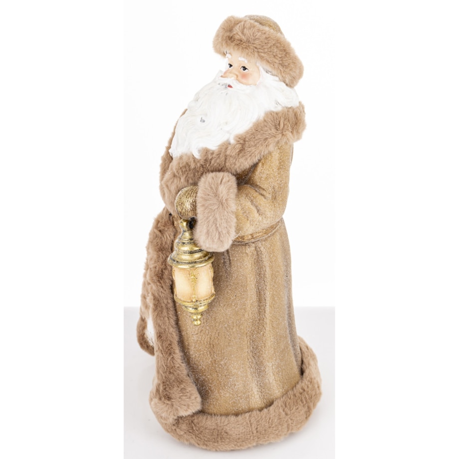 Mikołaj w eleganckim brązowym kożuchu 32x16x16 cm