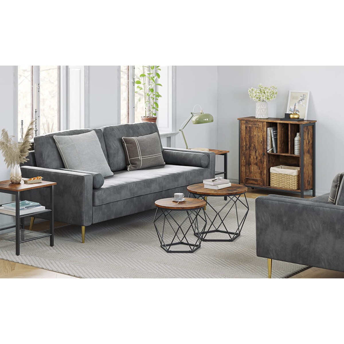 Stolik Kawowy 2Szt Rustykalny Brąz, Czarny