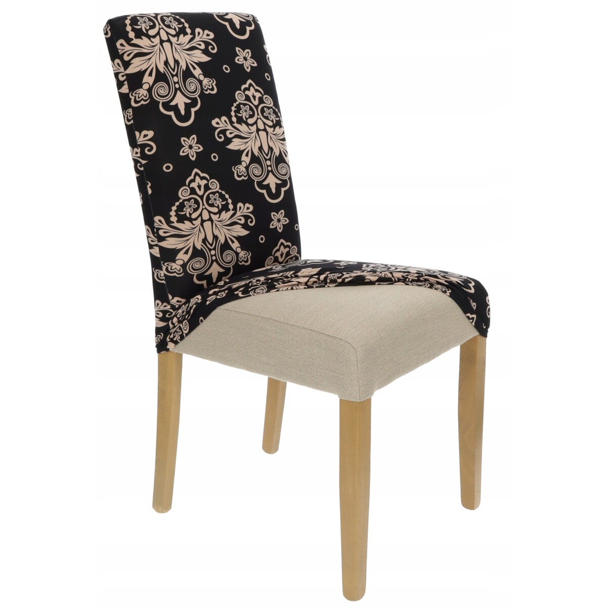 POKROWIEC NA KRZESŁO CZARNY WZORY ELASTYCZNY [21P]