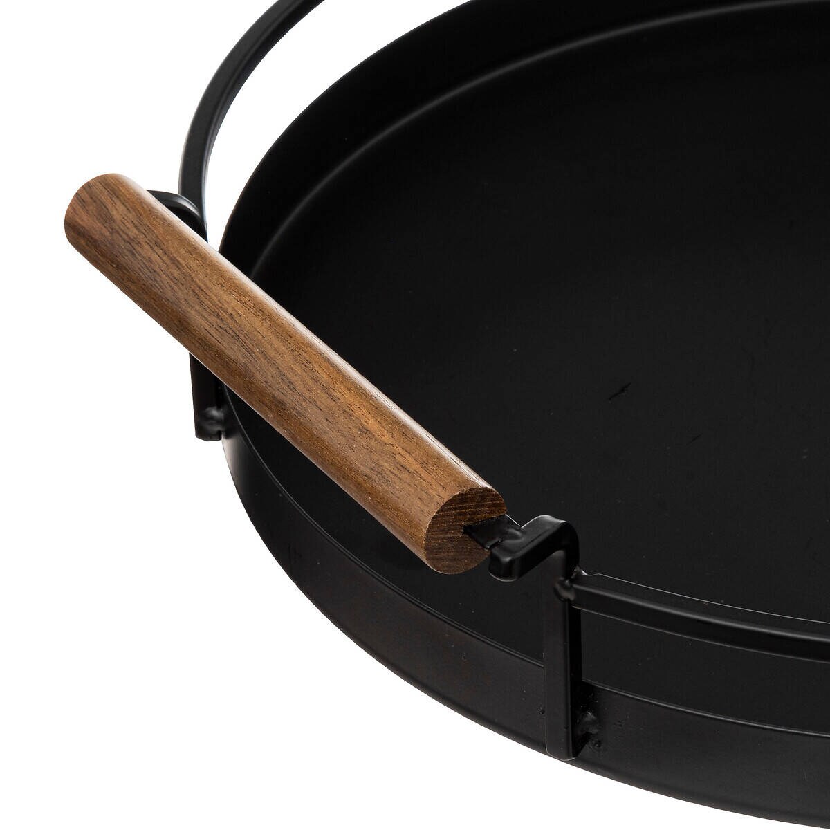 Taca czarna okrągła, uchwyty z drewna akacjowego, Ø 36 cm