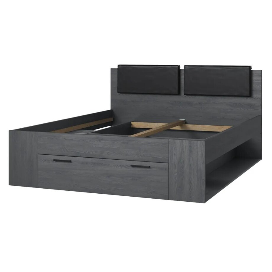 Łóżko GALAXY 160x200 dąb carbon z szufladą i tapicerowanym zagłowiem