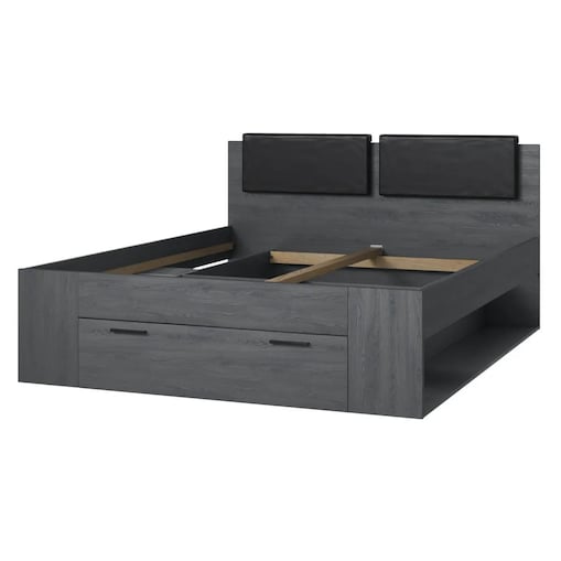 Łóżko GALAXY 160x200 dąb carbon z szufladą i tapicerowanym zagłowiem