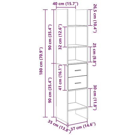 vidaXL Regał na książki, biały, 40x35x180 cm, materiał drewnopochodny