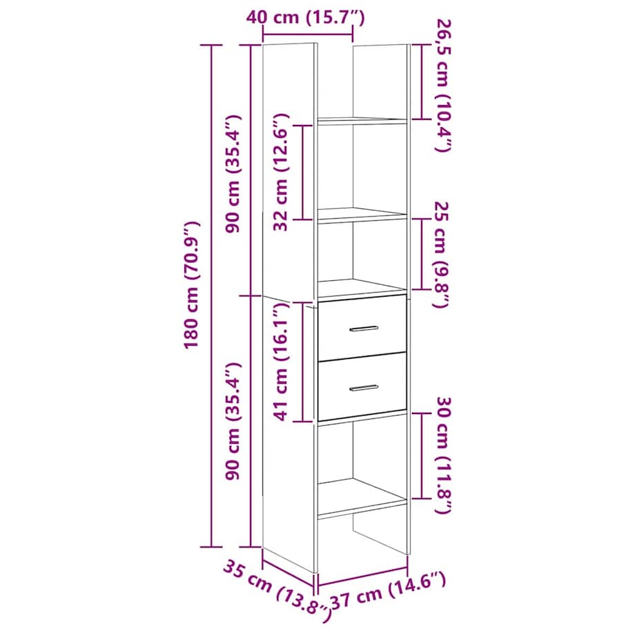 vidaXL Regał na książki, biały, 40x35x180 cm, materiał drewnopochodny