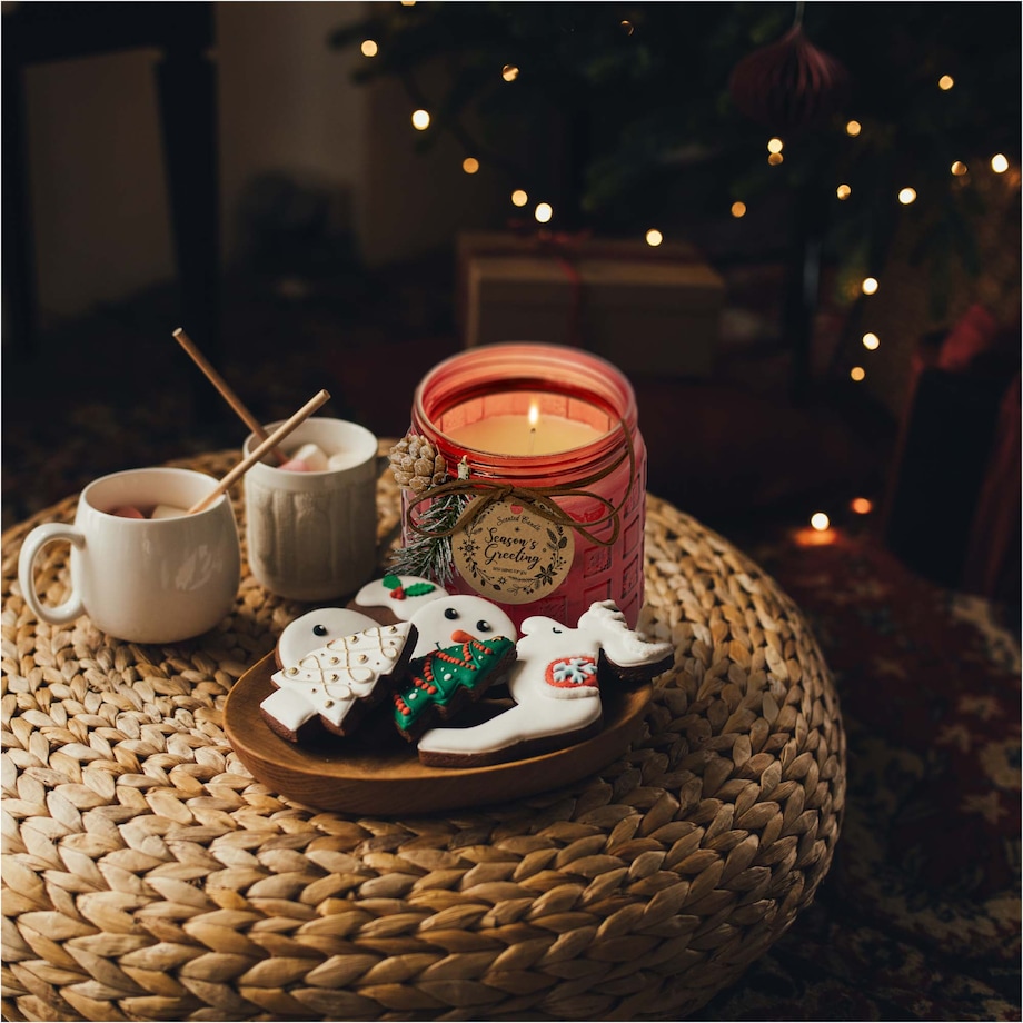 Świeczka Zapachowa Świeca Świąteczna Zapach Drzewny Dekoracja Czerwona