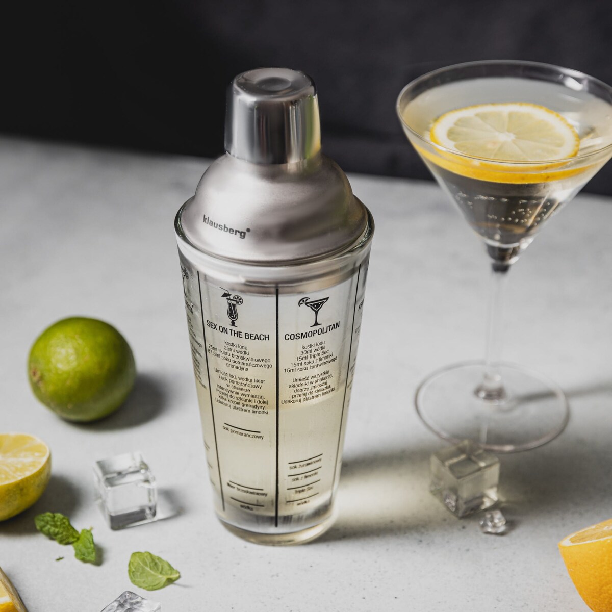 Shaker do drinków koktajli z przepisami barmański szklany 400ml KLAUSBERG