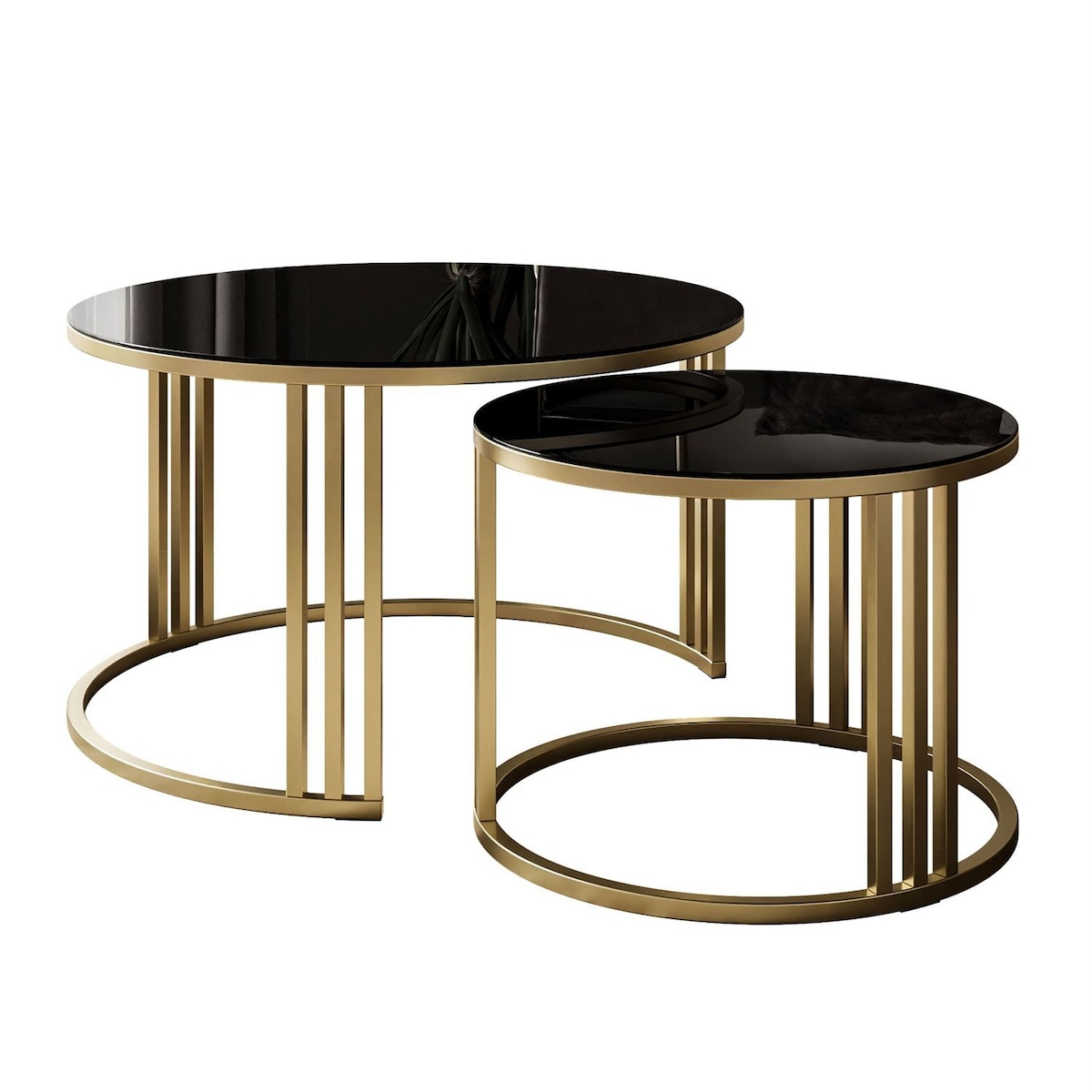 Okrągły stolik kawowy 2w1 LORI GLASS złoto szczotkowane, blat czarne szkło