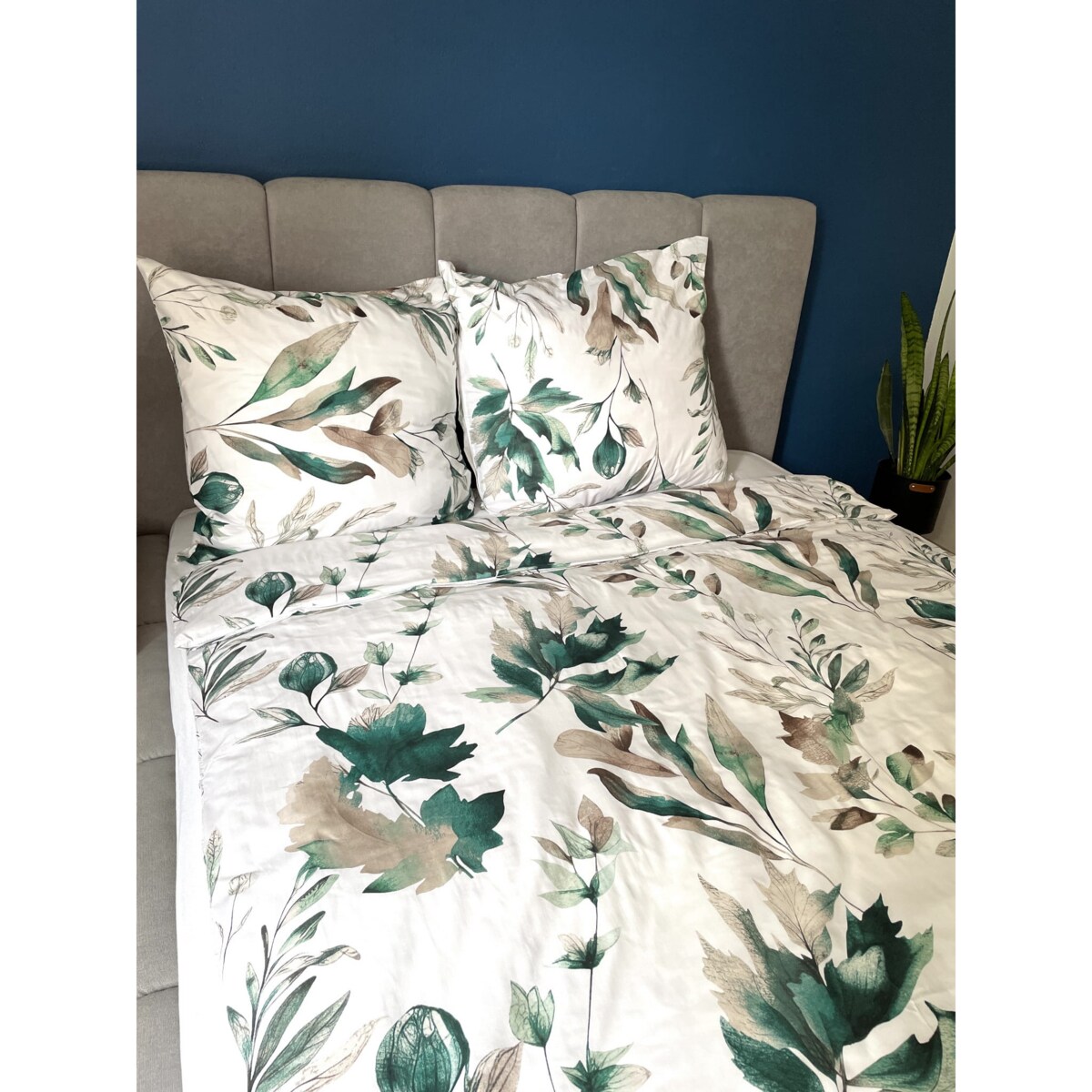 Pościel bawełniana satynowa 140x200 cm Kwiaty Zielone