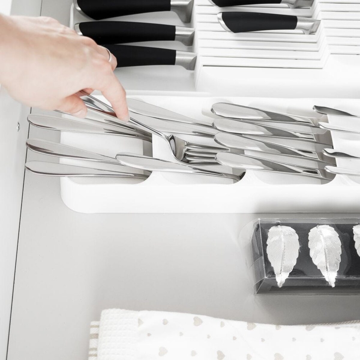 Organizer Wkład do Szuflady na sztućce Biały 39 x 11,5 x 5,5 cm