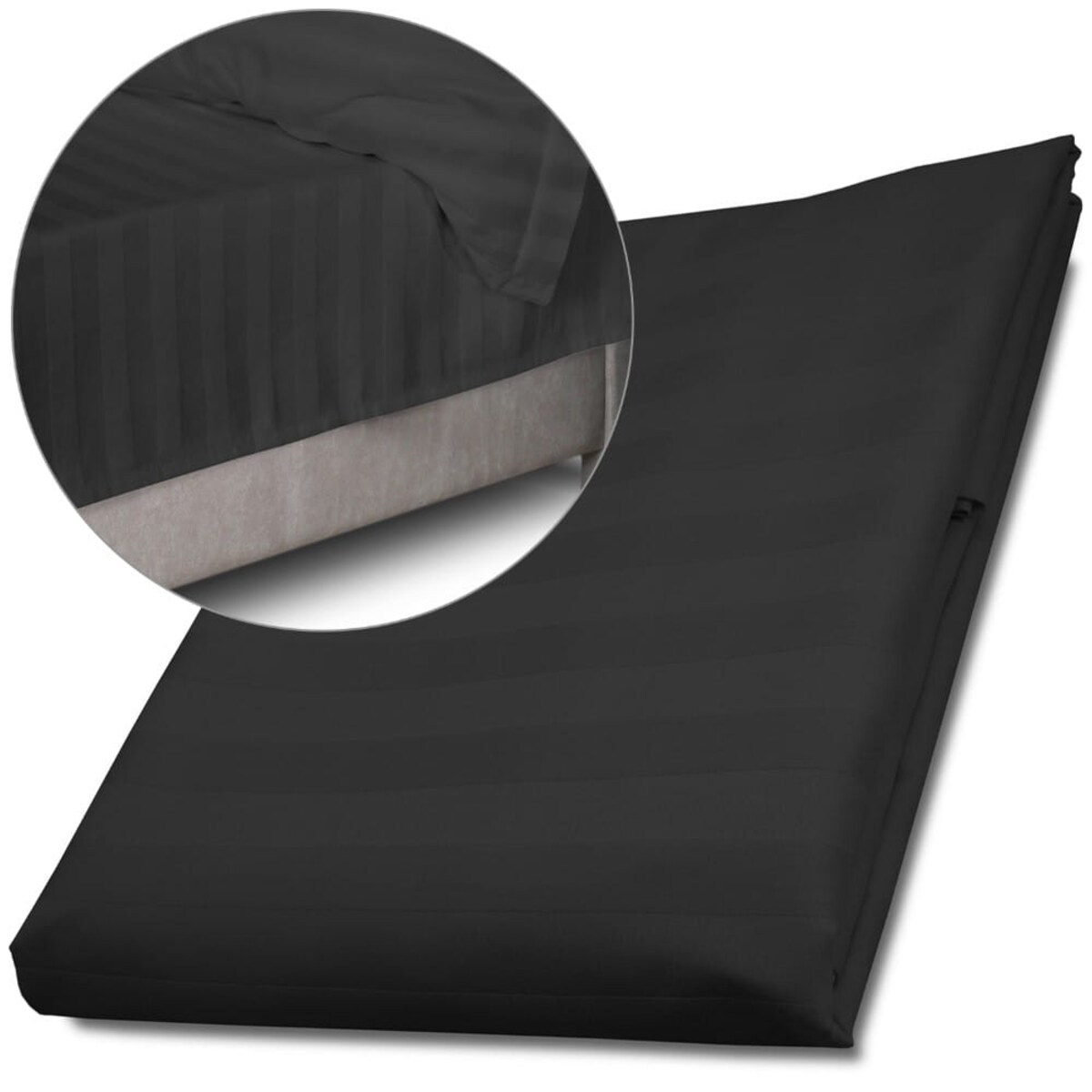 Prześcieradło bambusowe satyna bawełniana 220x260 Bamboo paski, czarne