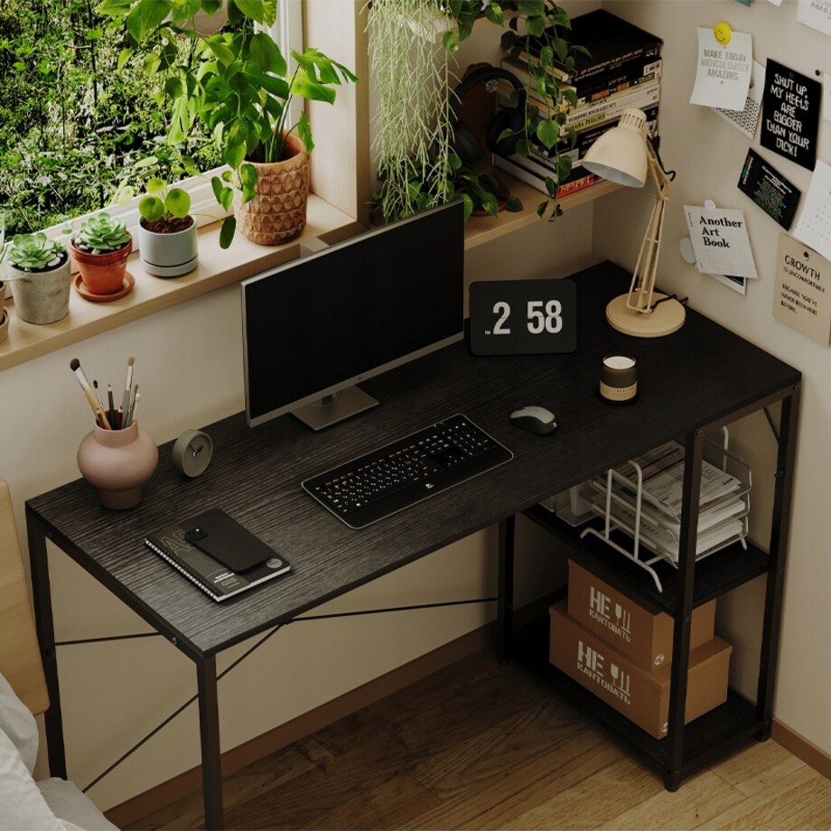 Biurko komputerowe stolik loft czarne solidne z półkami industrialne 120