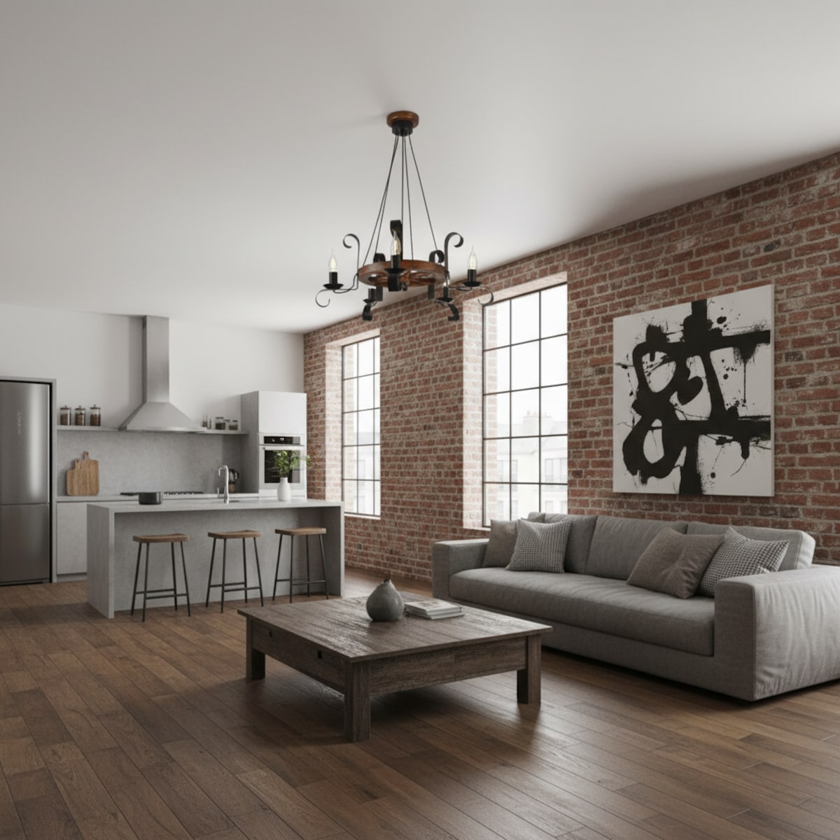 drewniana lampa wisząca 5 punktowa edylit loft retro