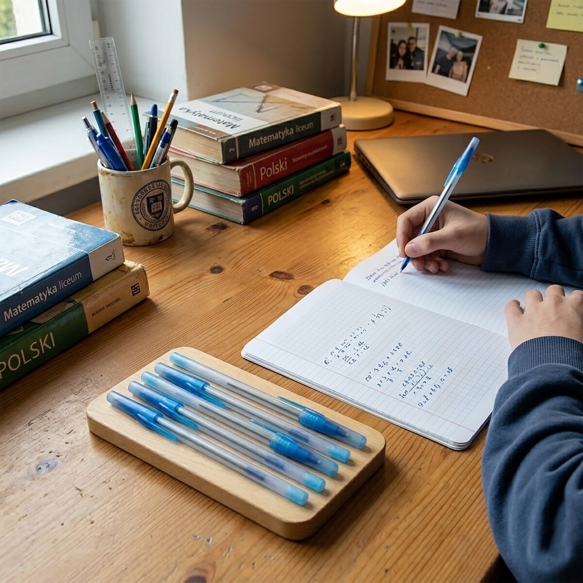 Stojak Na Telefon Organizer Drewniany Na Biurko 2W1 Naturalne Drewno