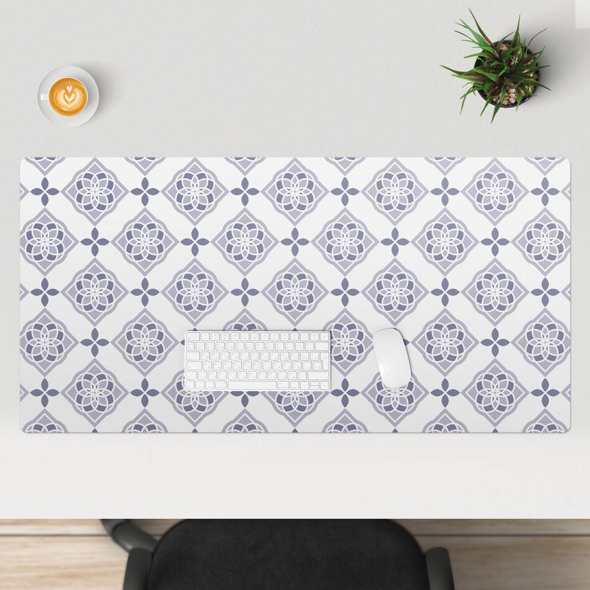 Granatowa mata na biurko Geometryczny kwiat, 120x60 cm