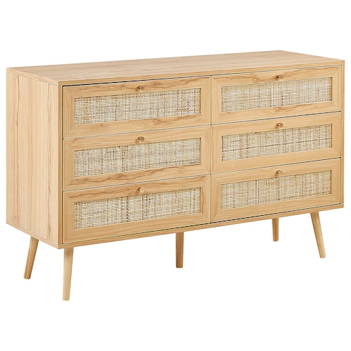 Komoda 6 szuflad PEROTE Rattan Jasnobrązowy
