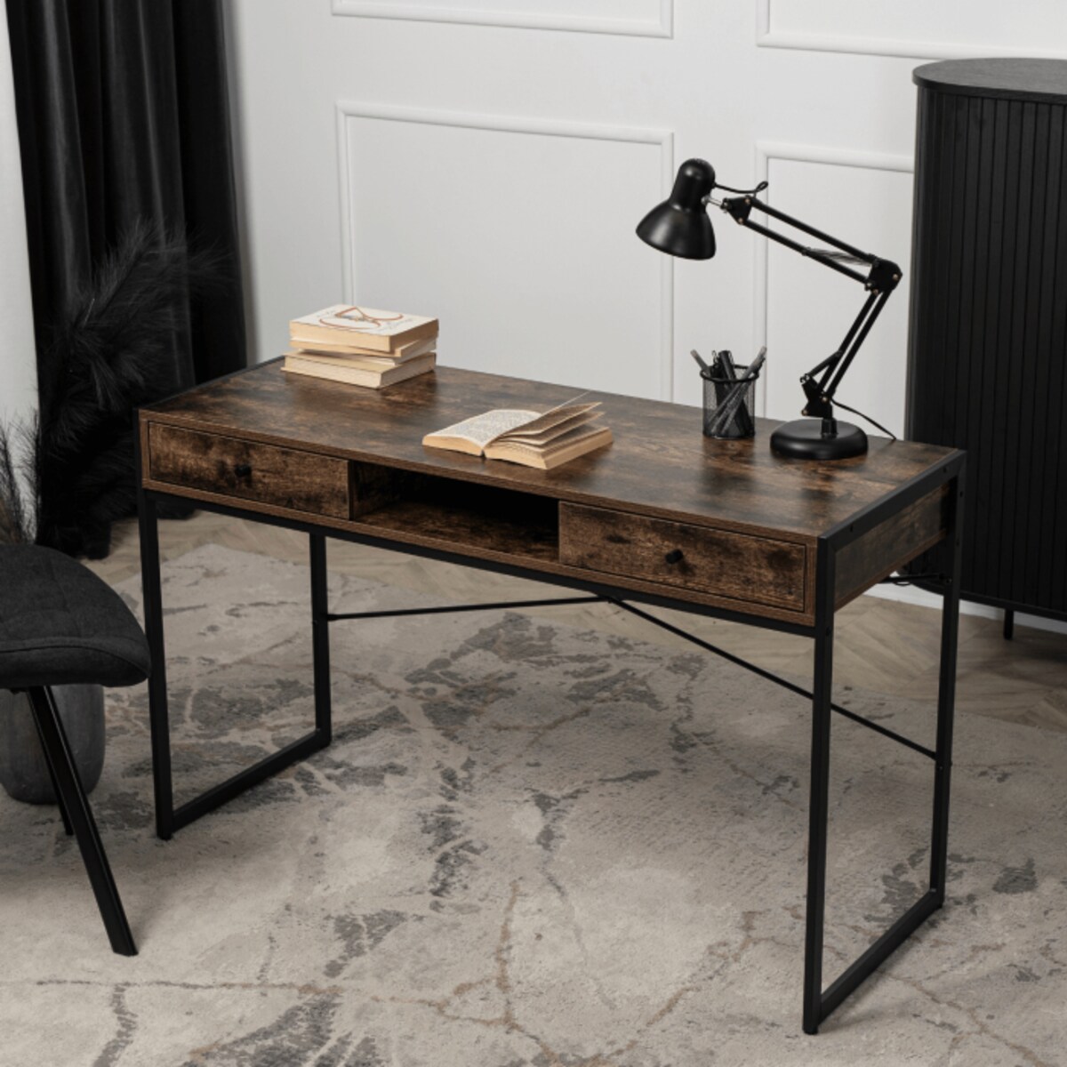 Biurko Loft z Szufladami Industrialne Drewniane STEP Dąb Rustykalny Vintage