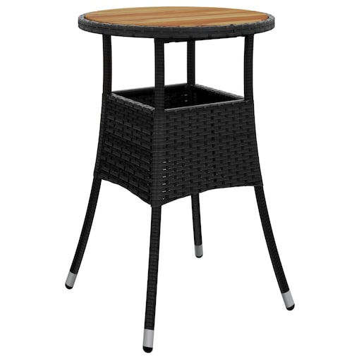 vidaXL Stolik ogrodowy, Ø60x75 cm, akacja i rattan PE, czarny