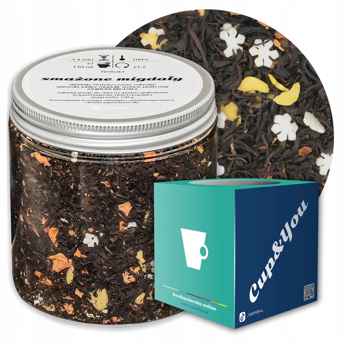 Herbata czarna sypana SMAŻONE MIGDAŁY o smaku pieczonych jabłek z migdałami - herbata liściasta sypana mieszanka napar susz - gotowa na prezent upominek
