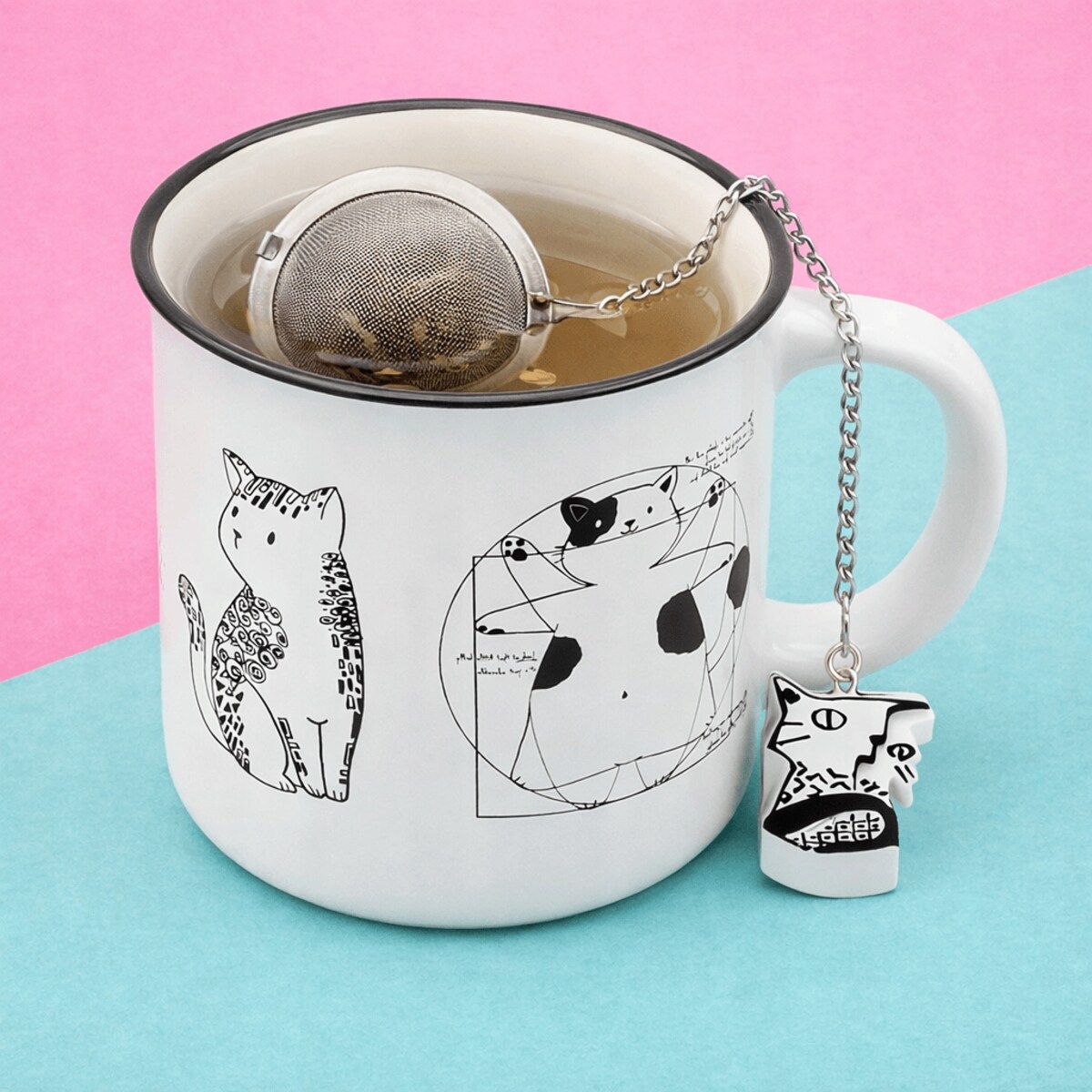 Metalowy zaparzacz CAT ARTIST kulka ze stali nierdzewnej z motywem kota - prezent upominek dla koleżanki przyjaciółki żony babci mamy kobiety siostry niej