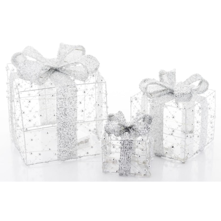 Dekoracja pudełka 3 szt. świecące LED 23x20x20 i 18x15x15 i 13x10x10 cm GABISO srebrny