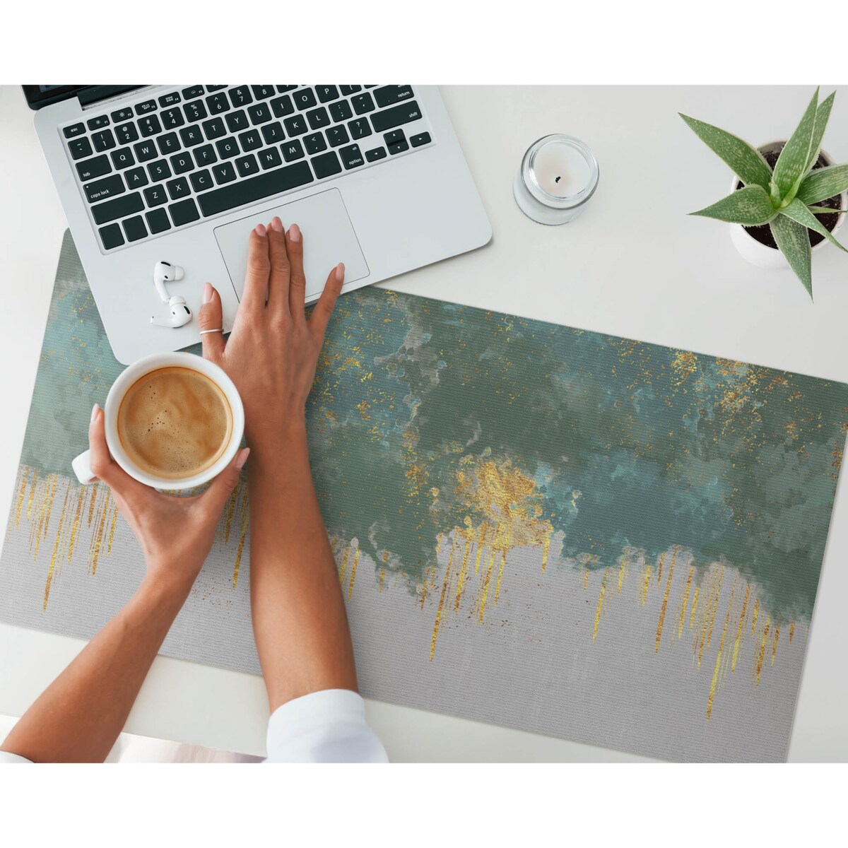 Zielona mata na biurko Abstrakcyjne smugi, 90x45 cm