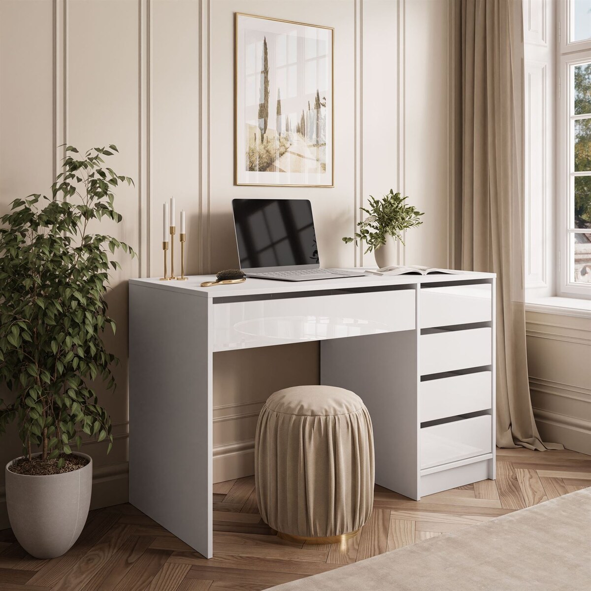 Biurko MADA GLOSS z szufladami biały połysk