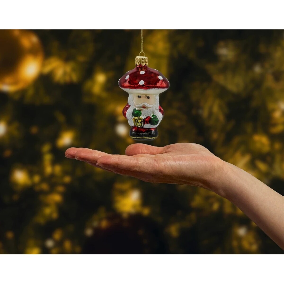 Bombka choinkowa: Mikołaj w kapeluszu grzyba muchomora