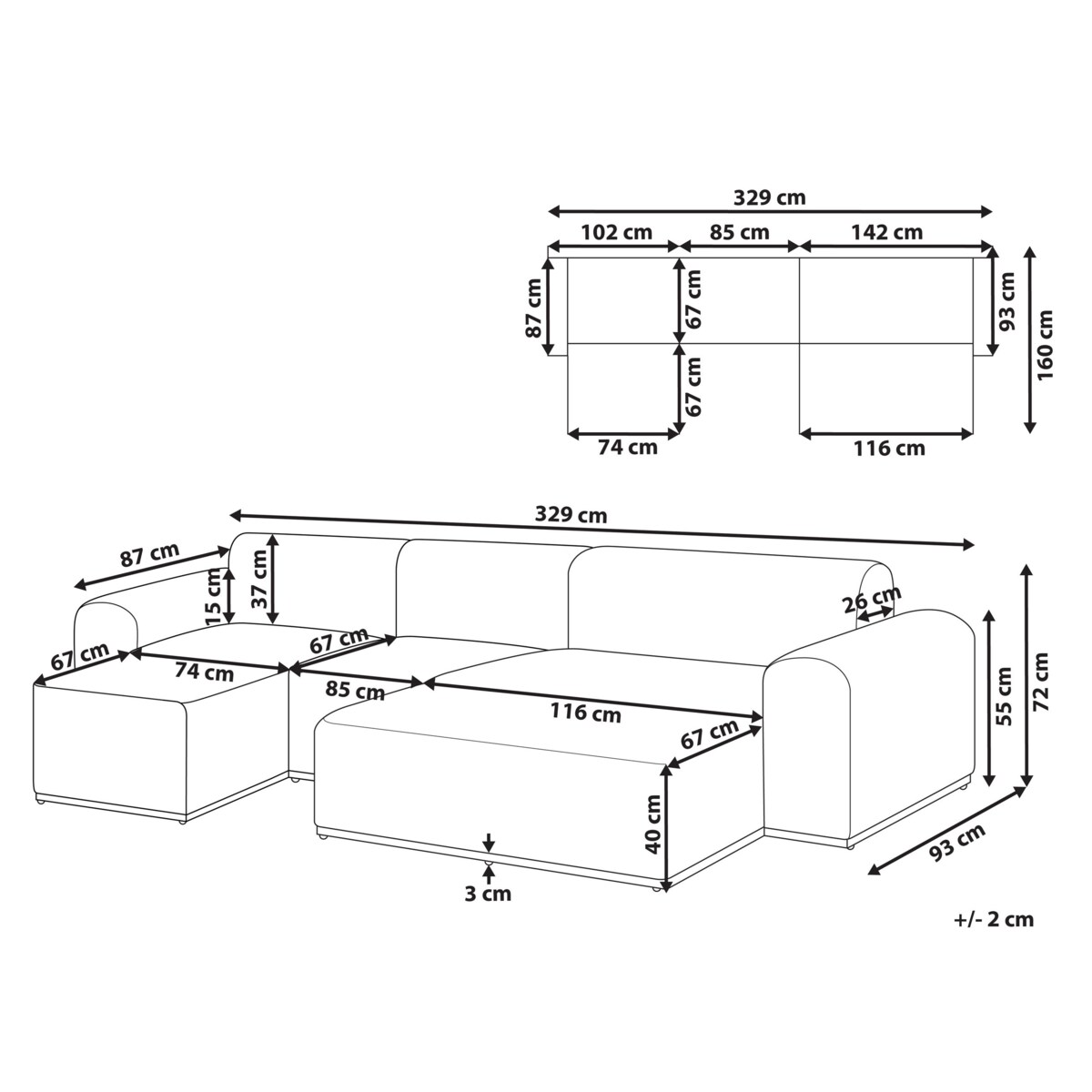 Sofa ogrodowa z otomaną dla 7 osób BATTIFOLLO Modułowy Oliwkowy
