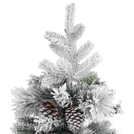 vidaXL Choinka flokowana śniegiem z szyszkami, 195 cm, PVC i PE