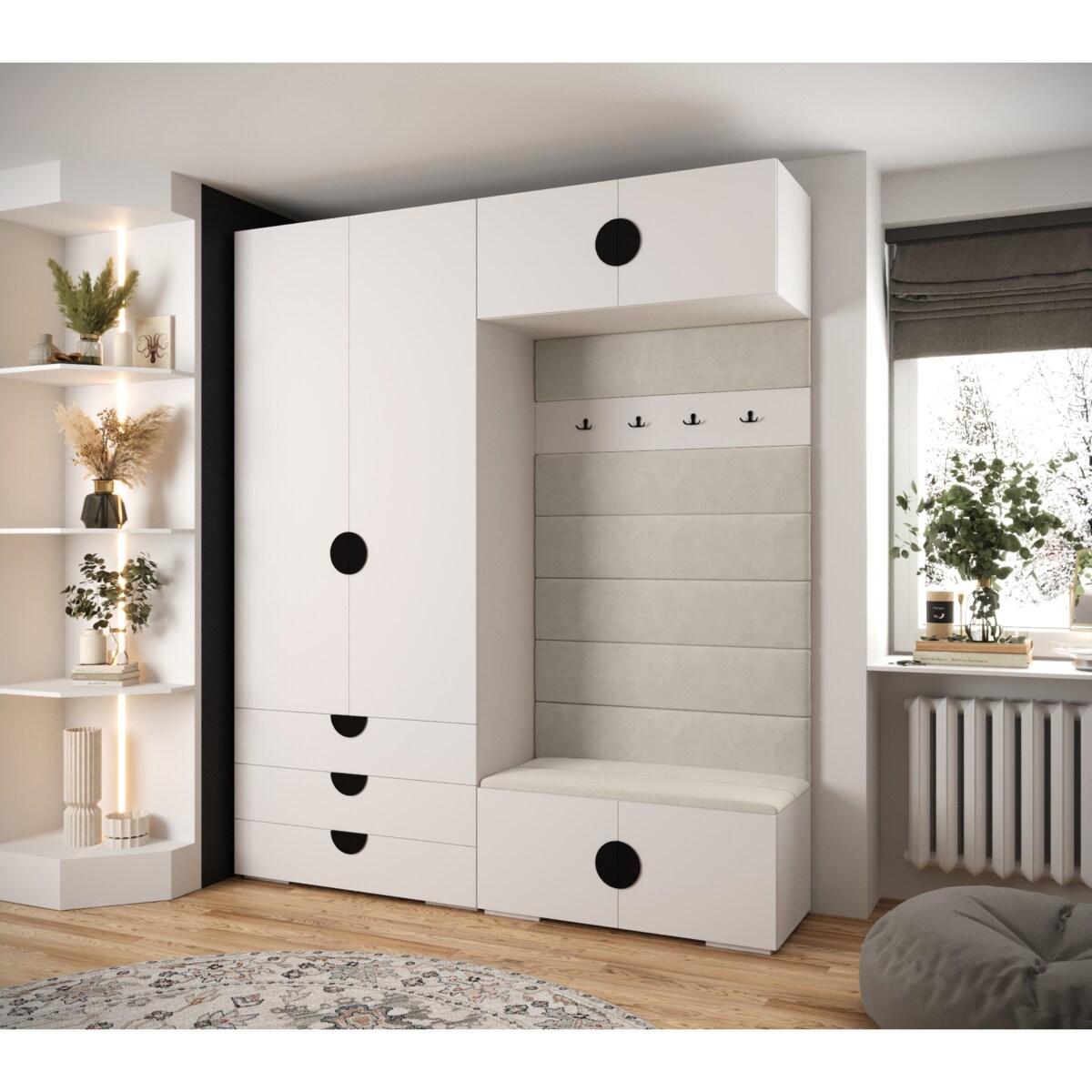 Garderoba do przedpokoju INOVA 4 Z12 biały+czarny+manila02