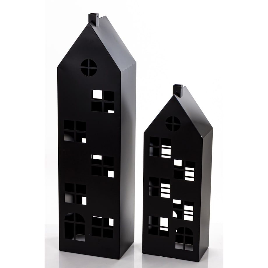 Metalowe domki 2 szt. świeczniki 90x24x18 i 67x22,5x15 cm MURAHU