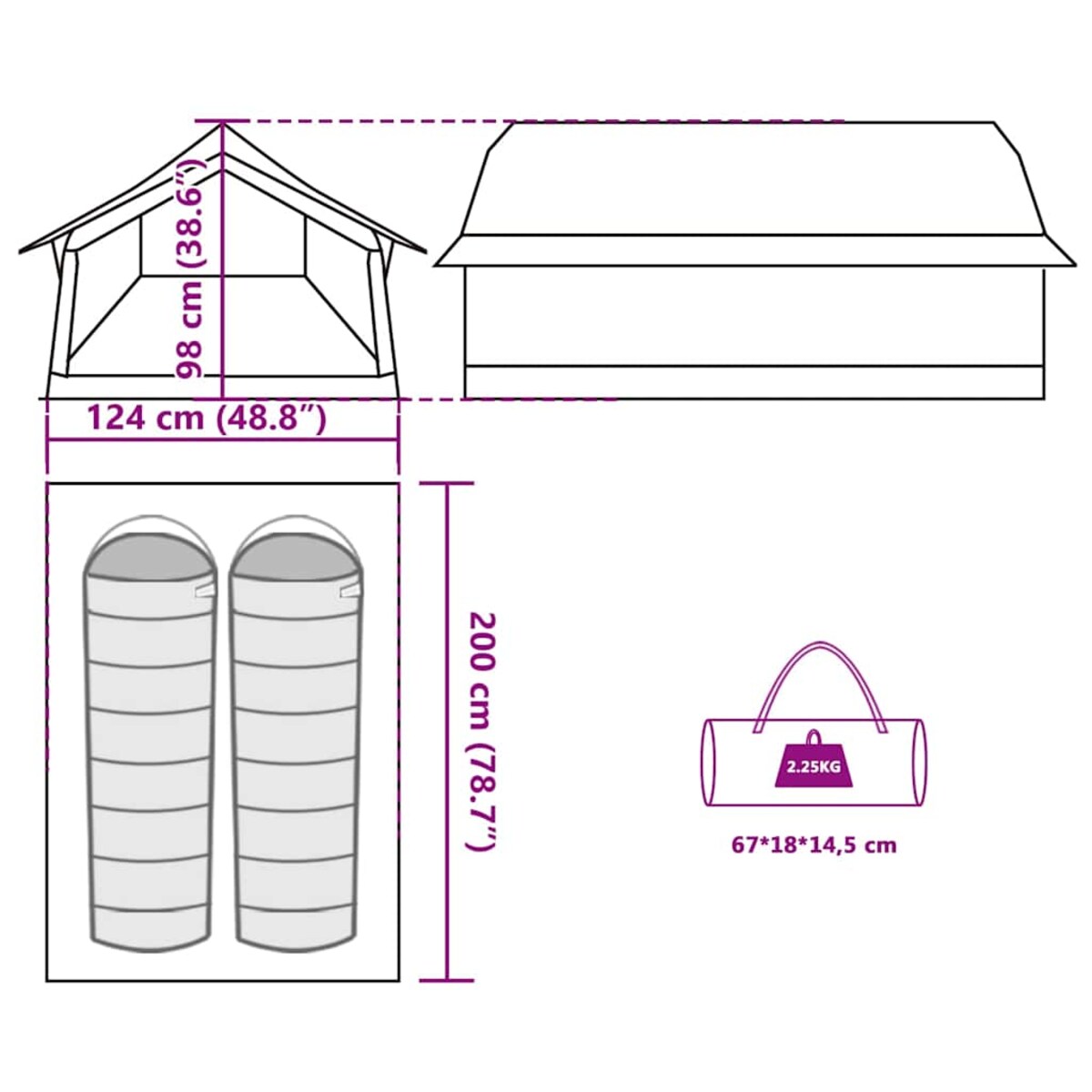 vidaXL Namiot turystyczny, 2-os., oliwkowy, wodoszczelny
