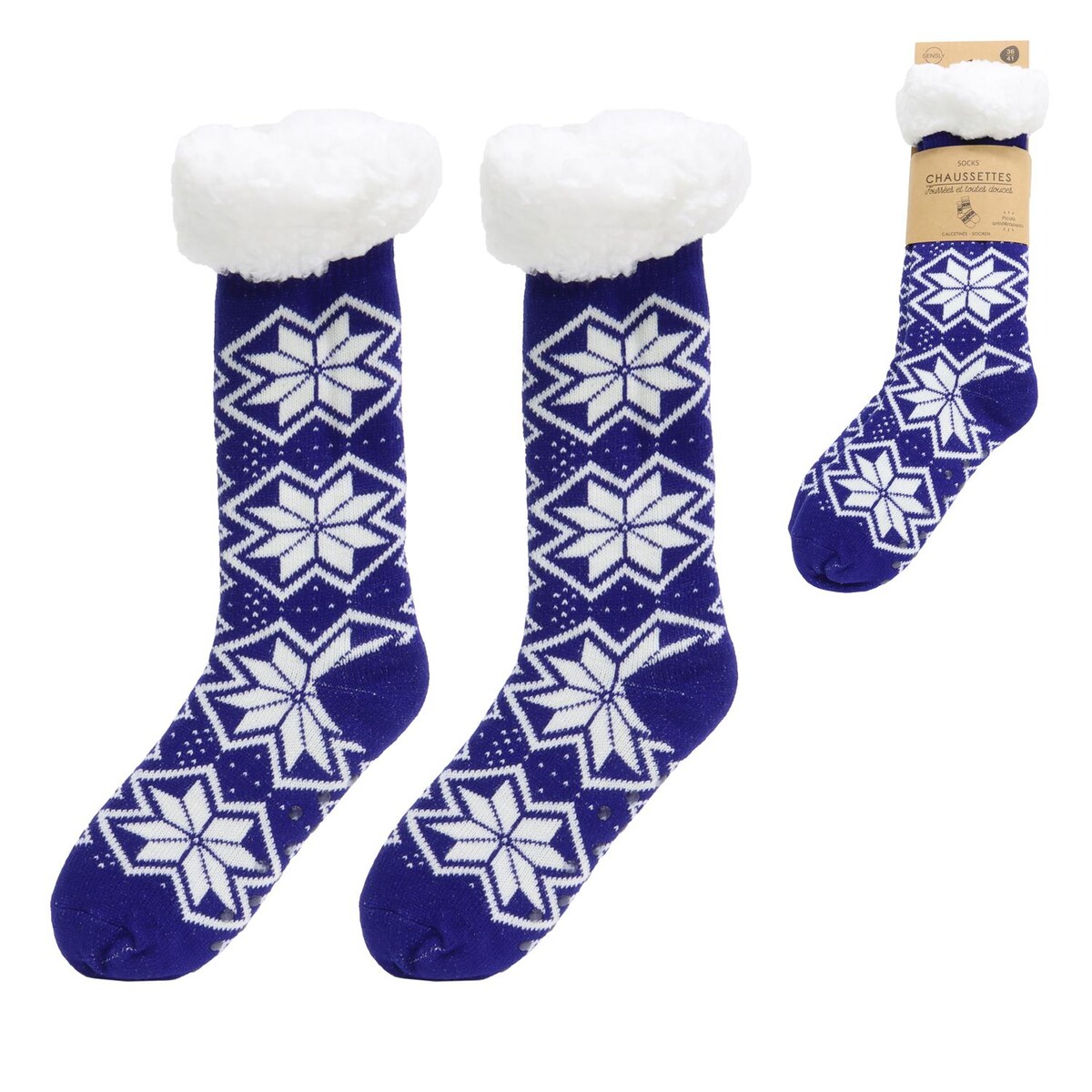 SKARPETY ZIMOWE rozmiar 36-41 niebieskie W ŚNIEŻYNKI