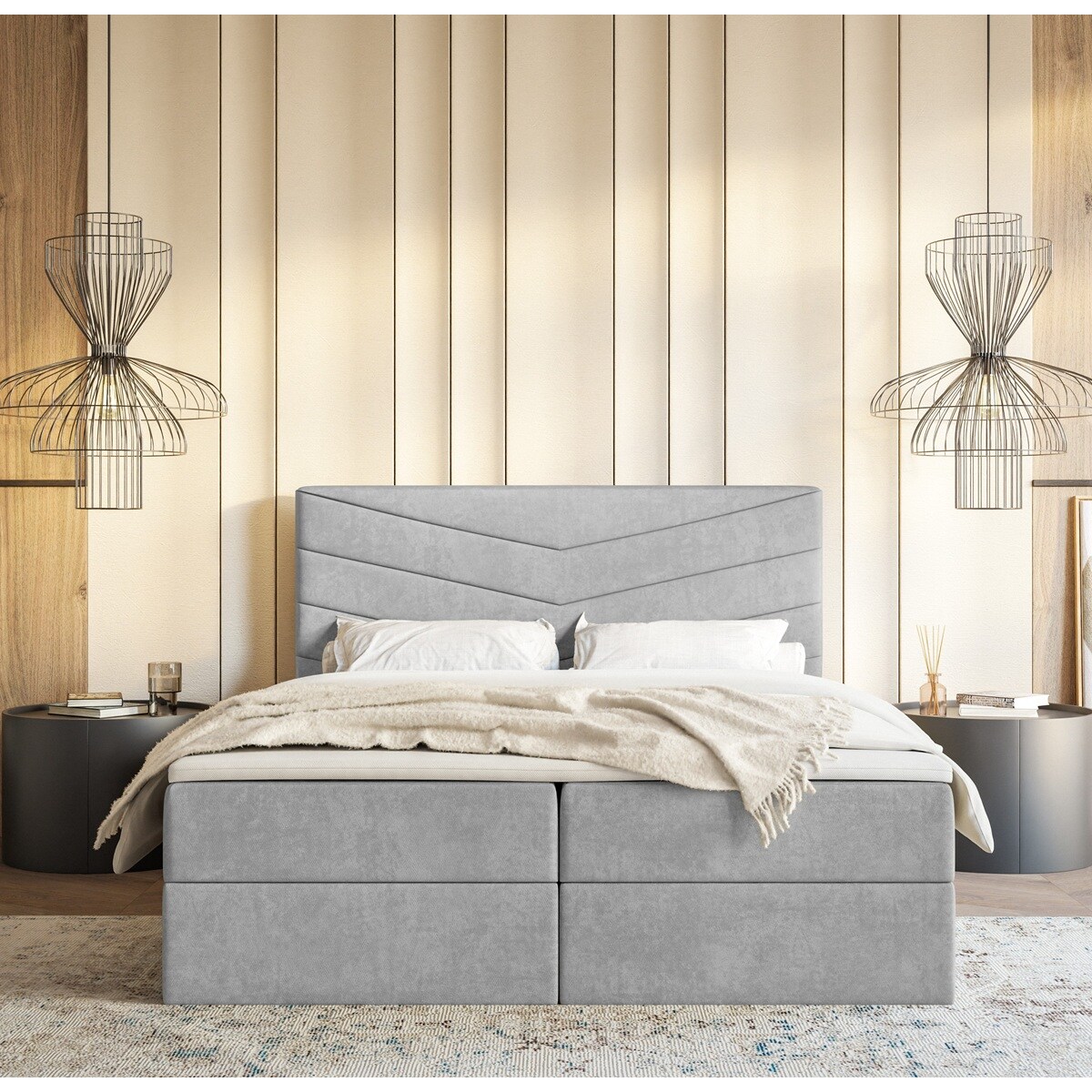 Łóżko kontynentalne G6 do sypialni 160x200 z pojemnikiem i materacem- szare