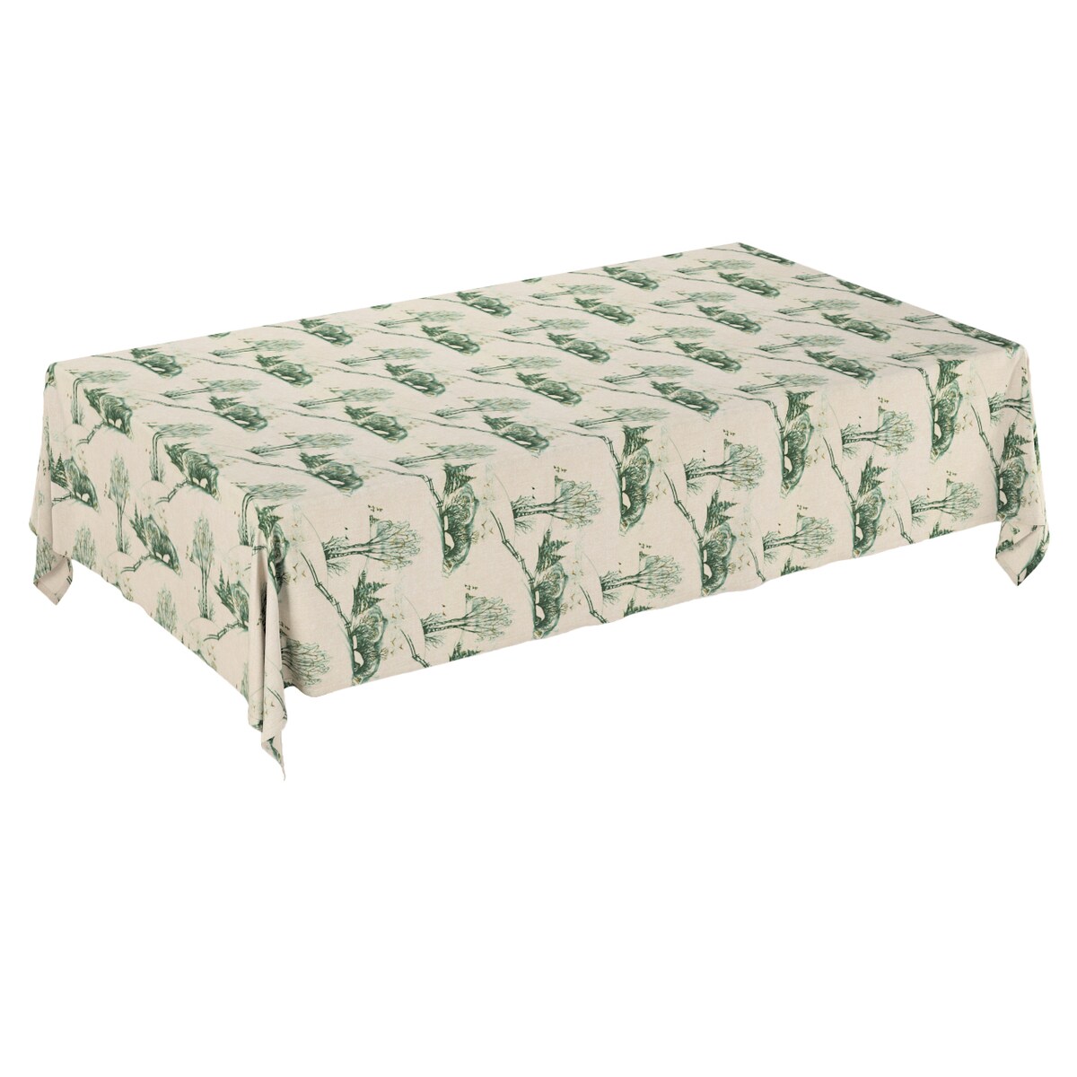 Obrus prostokątny 130 x 160 cm zielony wzór cottage na beżowym tle