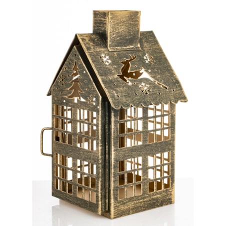 Dekoracja - metalowy domek 20x11,5x10 cm MIHNU z jeleniem na dachu