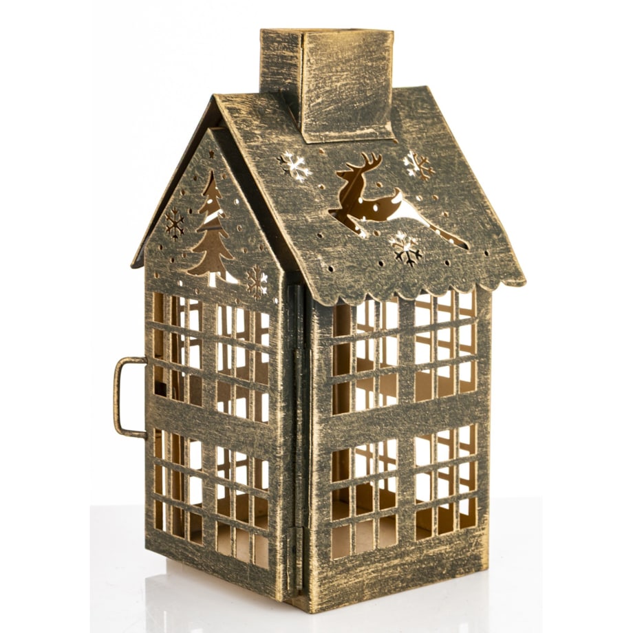 Dekoracja - metalowy domek 20x11,5x10 cm MIHNU z jeleniem na dachu