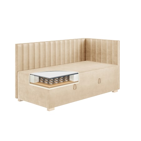 Mesonica Łóżko Snugi, linie beżowe, 90x200, Prawostronne