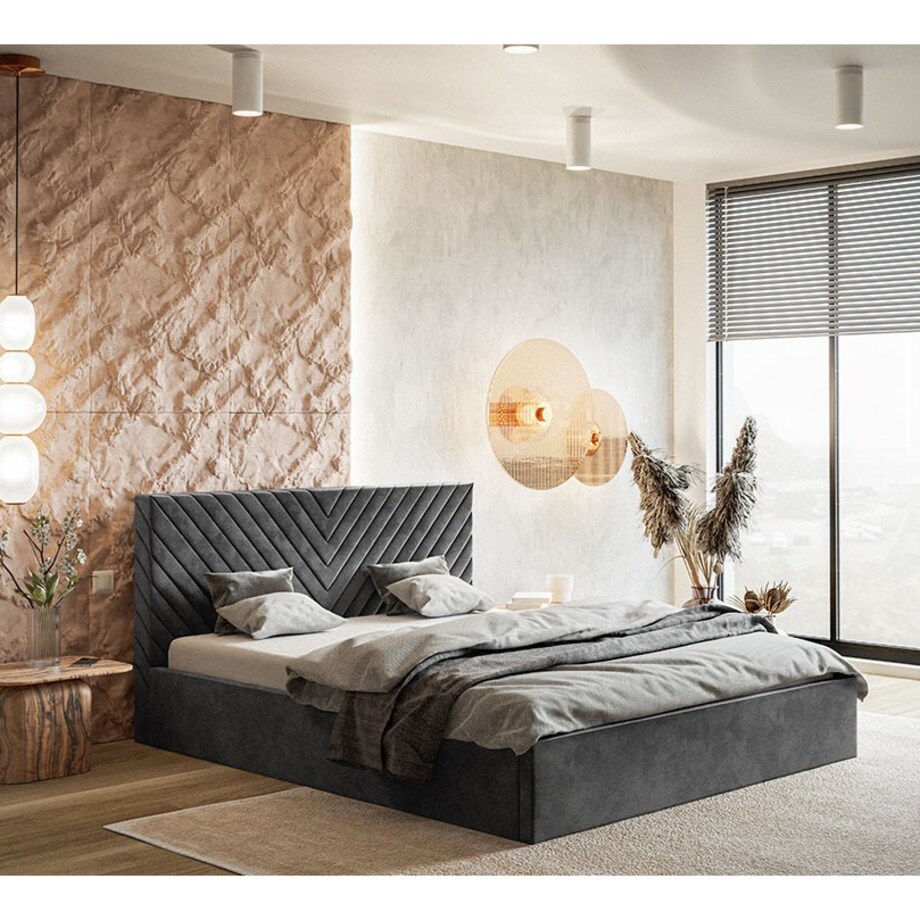 Łóżko tapicerowane 120x200 OLDO 8 jednoosobowe, z pojemnikiem-grafitowe