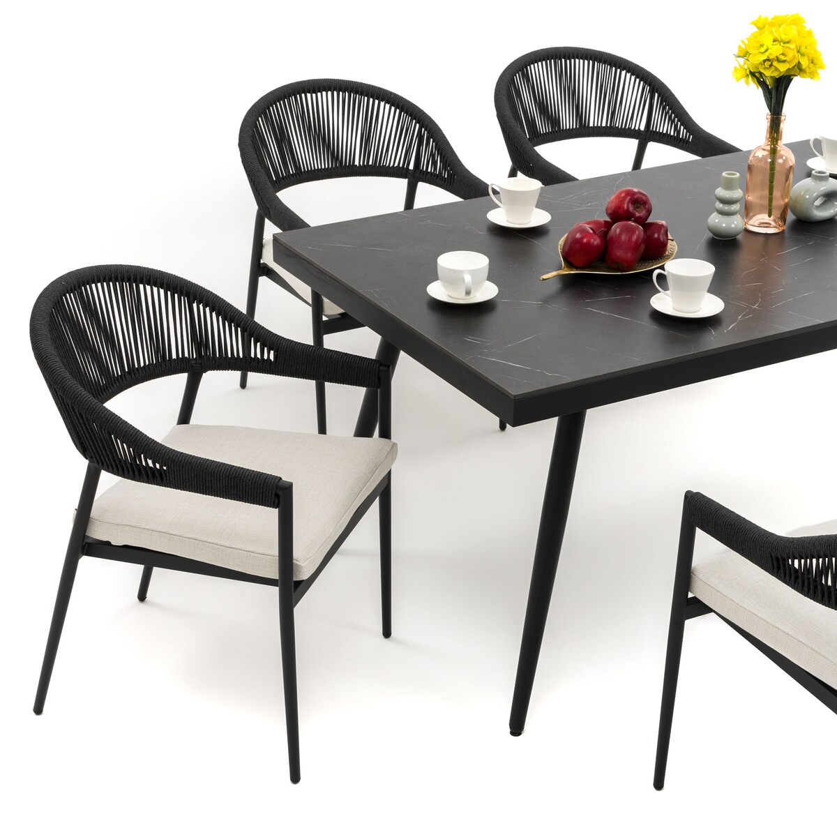 Zestaw mebli ogrodowych aluminiowe nowoczesne BELIZE czarno beżowe