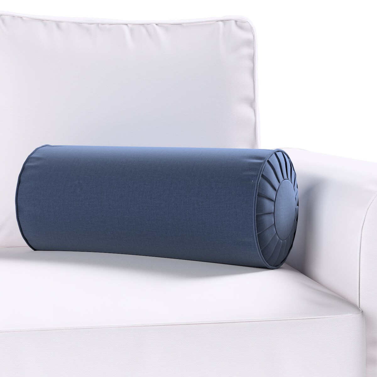 Poduszka wałek z zakładkami, granatowy welwet, Ø20 x 50 cm, Ingrid