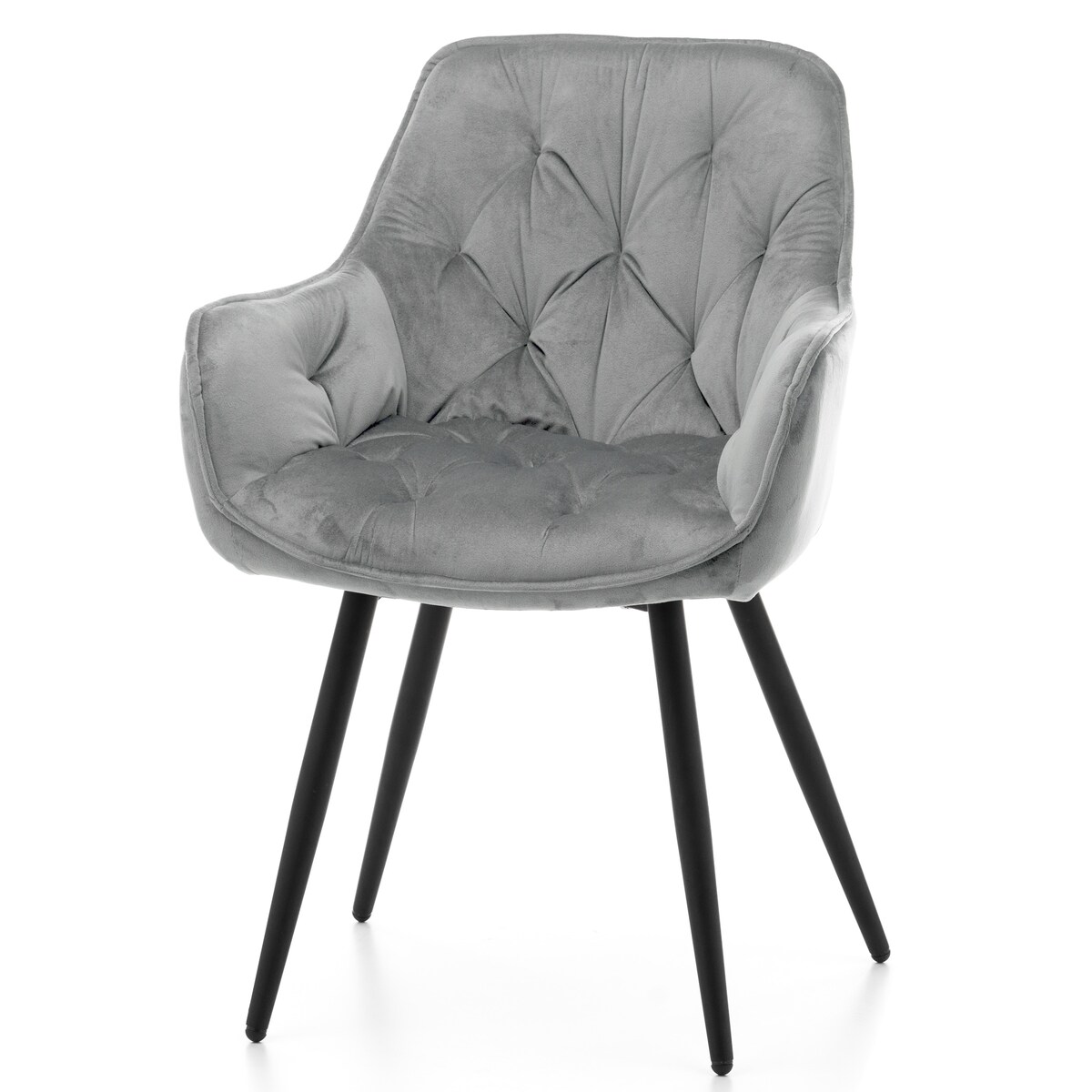 Krzesło tapicerowane pikowane do salonu jadalni welurowe SIENA jasnoszare